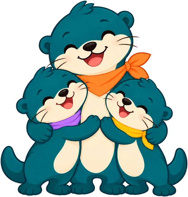 The otter family hugging.